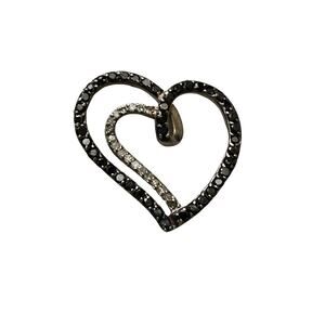 Sterling Silver Heart Pendant with Black Rhinestones and Cubic Zirconia